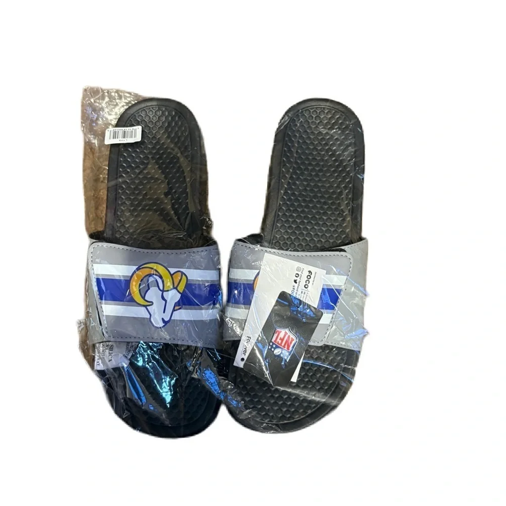 NFL Los Angeles Rams Gray and Blue Slide Sandals NEW 11/12 Men’s Shoes
